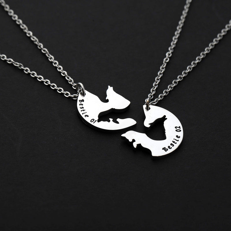 [Australia] - AKTAP Best Friend Necklaces Matching Wolf and Fox Best Friends Jewelry Bestie 01 bestie 02 BFF gifts Friendship Necklace for 2 bestie necklace 