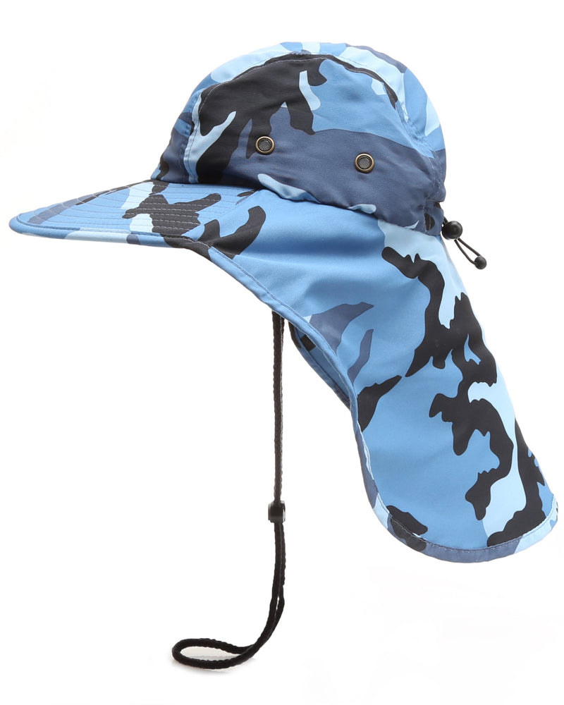 [Australia] - MIRMARU Outdoor Sun Protection Hunting Hiking Fishing Cap Wide Brim hat with Neck Flap Small-Medium Blue Sky Camo 