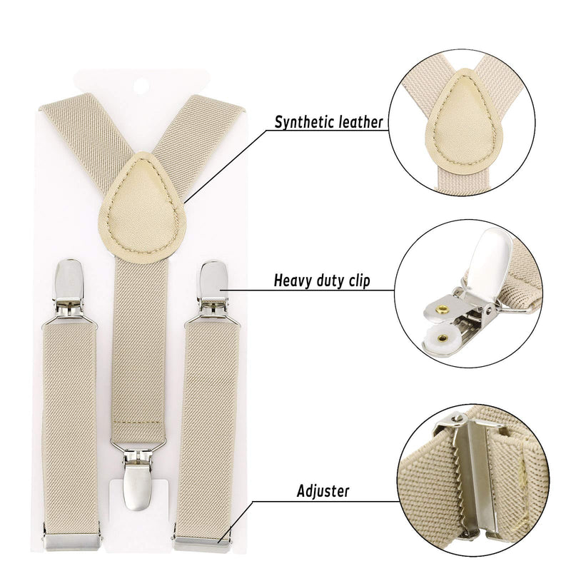 [Australia] - Kids Suspender Bowtie Necktie Sets - Adjustable Elastic Classic Accessory Sets for 6 Months to 13 Year Old Boys & Girls Khaki + Champagne 31.5 Inches (Fit 6 Years to 13 Years) 