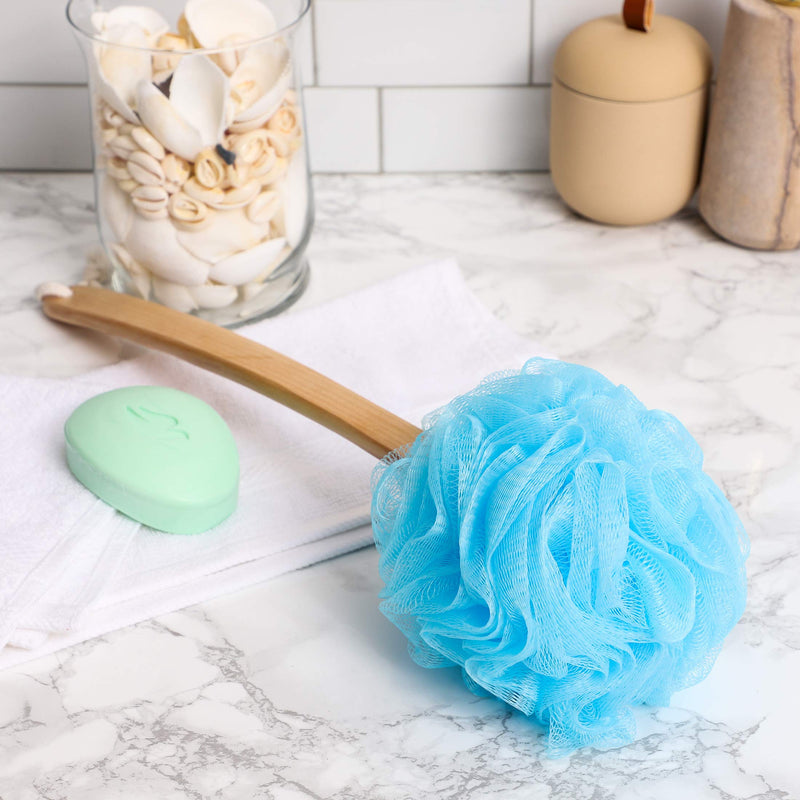 [Australia] - Juvale Bath Shower Body Wash Puff with Long Handle (4 Pack) 4 Colors 