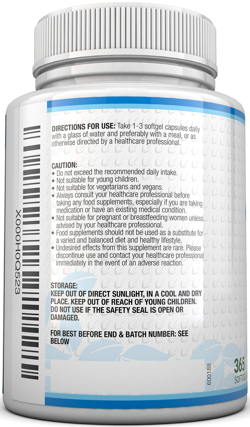 [Australia] - Omega 3 Fish Oil 1000mg - 365 Softgel Capsules - Up to 12 Month�s Supply - Pure Fish Oil with Balanced EPA & DHA - Contaminant Free Omega 3 - Made in The UK by Nu U Nutrition 