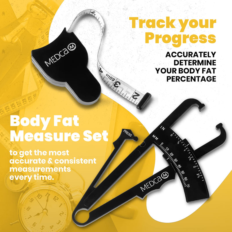 [Australia] - Body Fat Caliper and Measuring Tape for Body - Pack of 2 Skinfold Calipers and Body Fat Tape Measure Tools for Accurately Measuring BMI Skin Fold Fitness and Weight-Loss, (Black & White) 