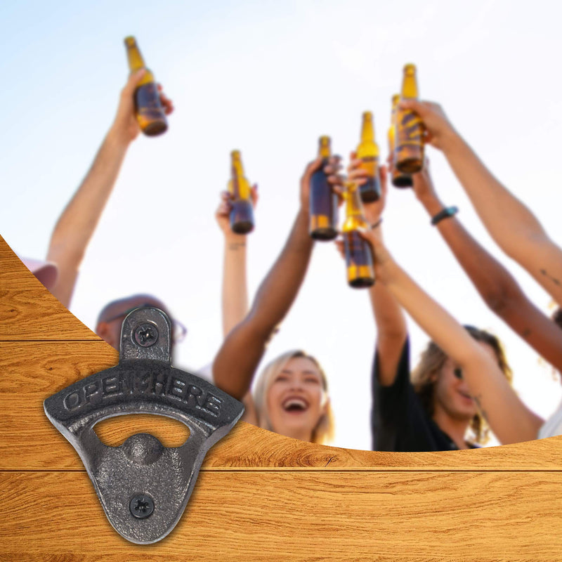 [Australia] - 2PCS Cast Iron Wall Mounted Bottle Opener Vintage Rustic with Self-Tapping Screws for Home Garden Bar KTV Hotel KH02 2PCS Black 