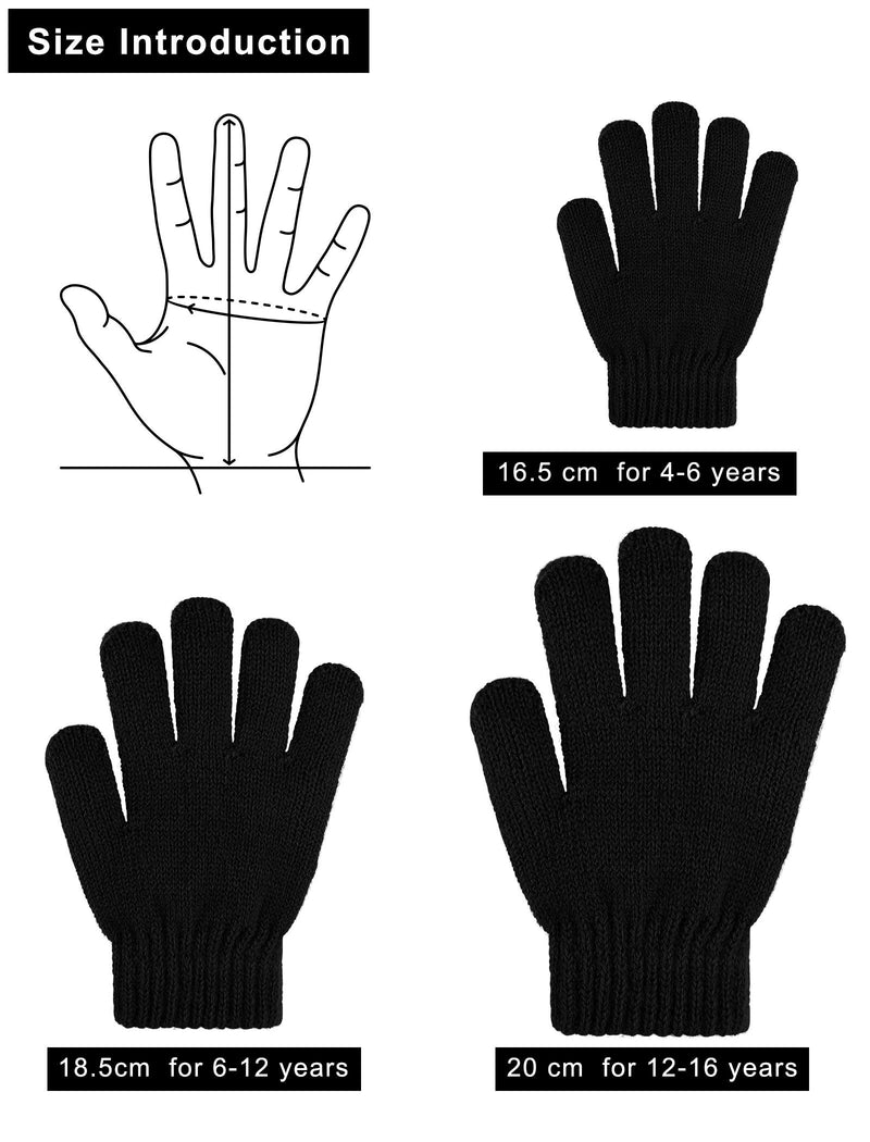 [Australia] - Cooraby 3 Pairs Kid's Winter Gloves Thick Cashmere Warm Knitted Gloves Children Cold Weather Gloves 6-12 Years Black 