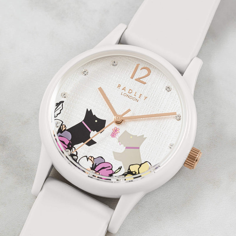 [Australia] - Radley Say It with Flowers Ladies Grey Silicone Strap Floral Kissing Dogs Watch RY2986 