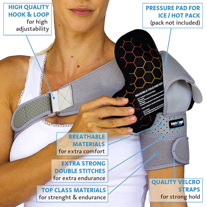[Australia] - ZENKEYZ Shoulder Brace for Men & Women, Shoulder Immobilizer for Torn Rotator Cuff, Tendonitis, Dislocation, Pain, Neoprene Shoulder Compression Sleeve Wrap (Gray, Small/Medium) Small/Medium (Pack of 1) Gray 