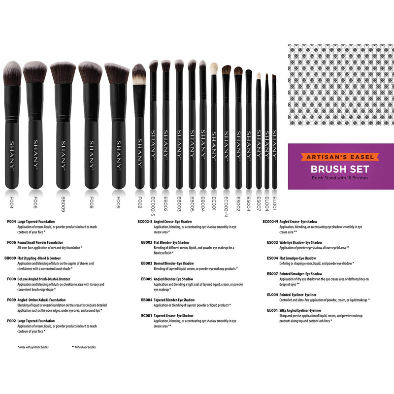 [Australia] - SHANY Artisan’s Easel – Elite Cosmetics Brush Collection, Complete Kabuki Makeup Brush Set with Standing Convertible Brush Holder, 18 pcs BLACK 