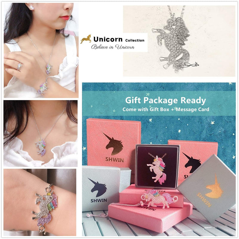 [Australia] - SHWIN Unicorn Necklace - 2 or 4 Pack Rainbow Unicorn Necklace Bracelet Set for Girls Jewelry Unicorn Gifts Set Unicorn Gift Set 