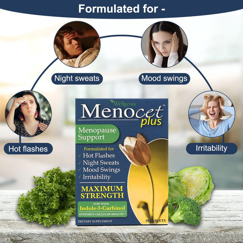[Australia] - Wellgenix Menocet Plus Menopause Support Supplement (30 Tablets, 2 Pack) - Natural, Herbal Women's Daily Relief Multivitamin Tablets - Helps with Hot Flashes, Night Sweats, Mood Swings & Irritability 30 Count (Pack of 2) 