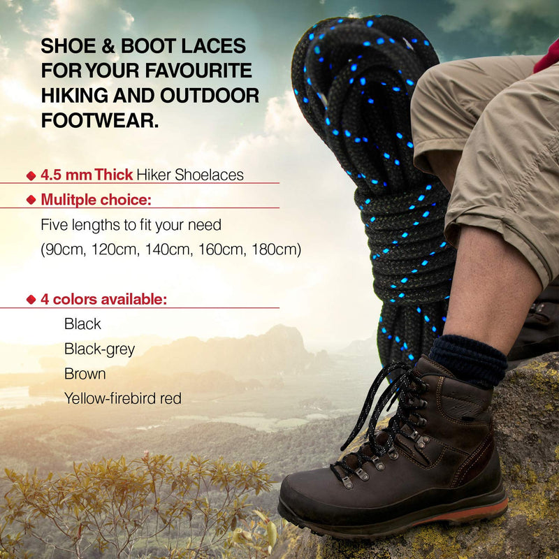 [Australia] - Round Boot Laces (3 Pairs) 5mm Durable Shoelaces for Hiking, Walking, Outdoor and Work Boots + Bonus Shoelaces Holder by CUBSER 160 Black-grey 