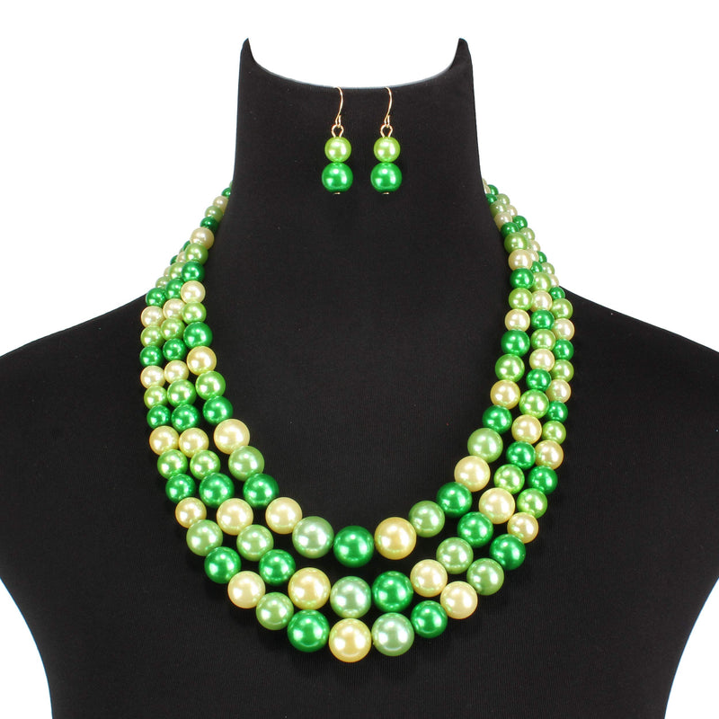 [Australia] - LuckyHouse Faux Pearl Strands Jewelry Sets for Women Include Necklace Bracelet and Earrings Set … GREEN 