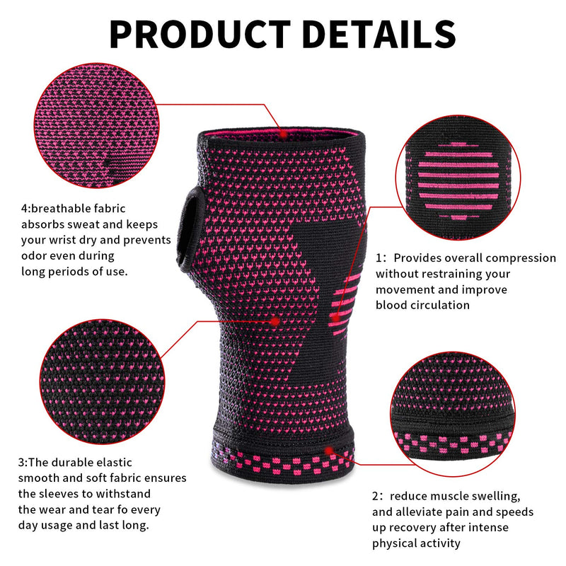 [Australia] - ABYON Wrist Compression Sleeves (Pair) for Carpal Tunnel and Pain Relief Treatment,Wrist Support for Women and Men.Breathable and Sweat-Absorbing carpal tunnel wrist brace Pink Large 