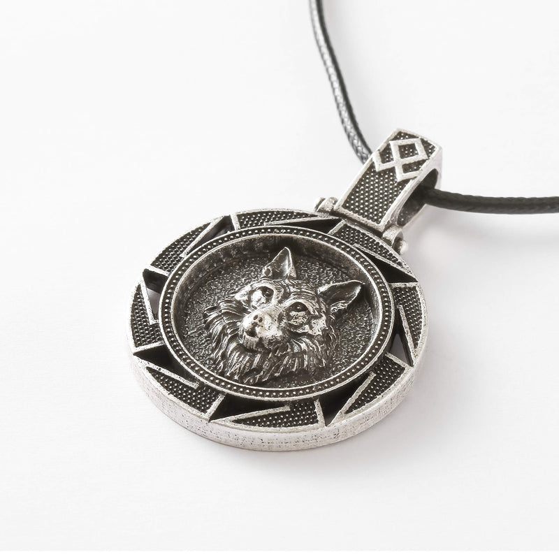 [Australia] - HAQUIL Wolf Necklace - Metal Alloy, Round Wolf Medallion Pendant - Leather Cord, 19.7" 4 