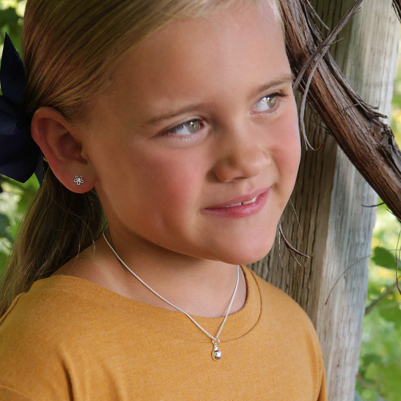 [Australia] - Children's Sterling Silver Ladybug Pendant Necklace with Red CZs, 14" 