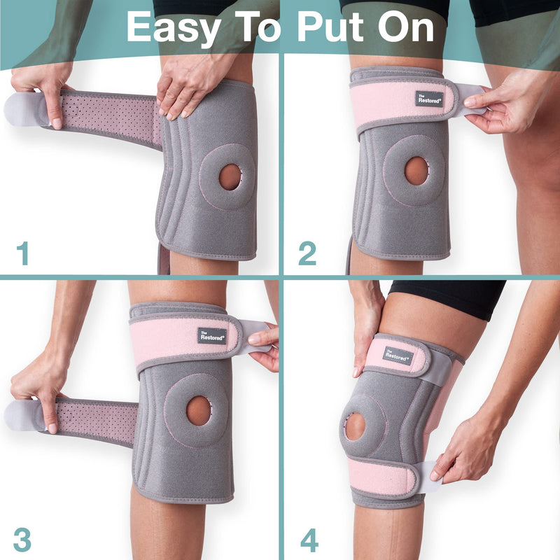 [Australia] - Knee Support Brace with ContourFIT Comfort Shape - Adjustable Knee Support for Walking, Running and Joint Pain Relief - Knee Brace for Women - Grey/Pink - The Restored 1 Count (Pack of 1) 