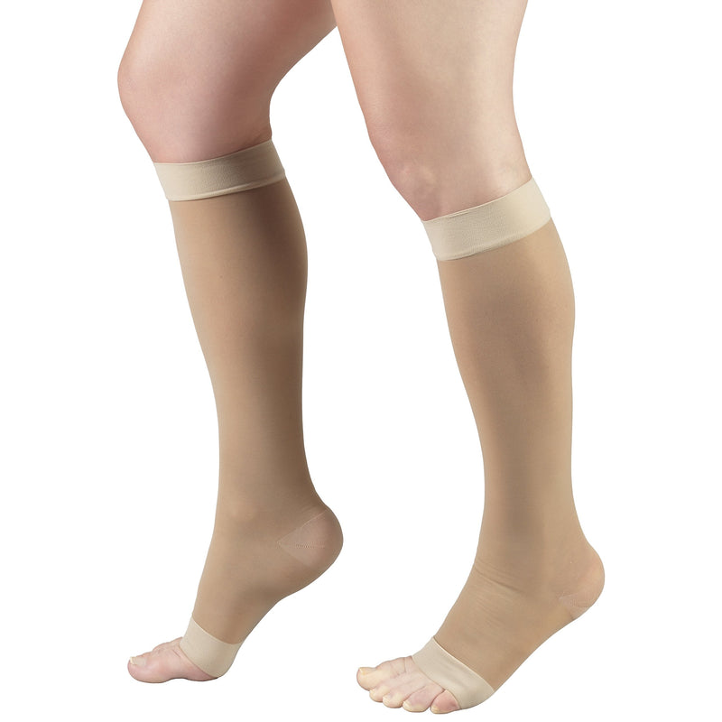 [Australia] - Truform Sheer Compression Stockings, 15-20 mmHg, Women's Knee High Length, Open Toe, 20 Denier, Nude, Large Large (1 Pair) 