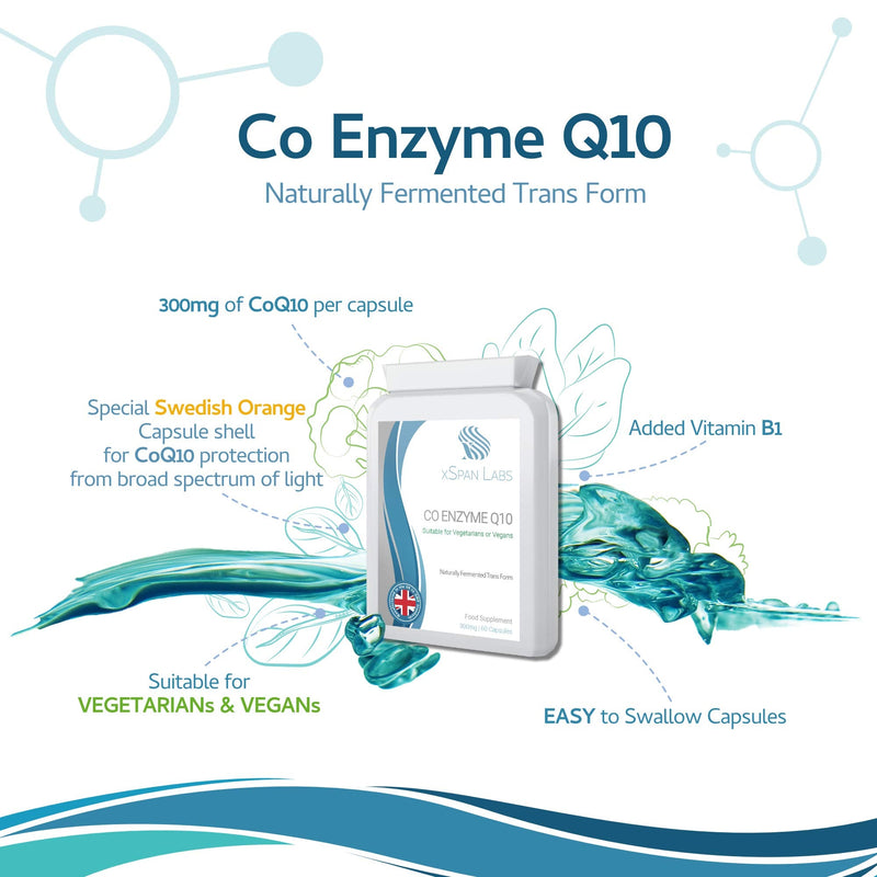 [Australia] - Co Enzyme Q10 300mg - 60 Capsules - 100% Pure Naturally Fermented Ubiquinone with Added Vitamin B1 for Normal Energy-yielding Metabolism & Function of The Heart 