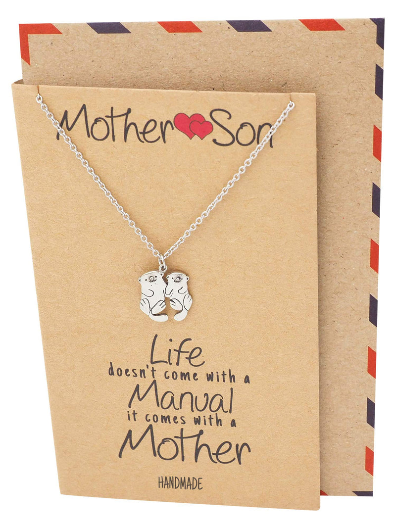 [Australia] - Quan Jewelry Mother and Son Otter Pendant Necklace, Gifts for Mom, Mother's Day, Handmade Gifts for Mom & Son with Inspirational Greeting Card 