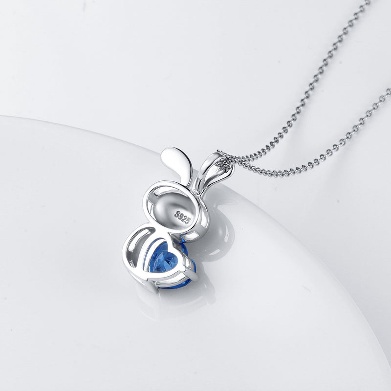 [Australia] - 925 Sterling Silver Cute Animal Jewelry Cubic Zirconia Love Heart Pendant Necklace for Women Teen Girls Girlfriend Birthday Gifts Mom Mother's Day Gifts, 18 inch 03_Blue Heart Rabbit 