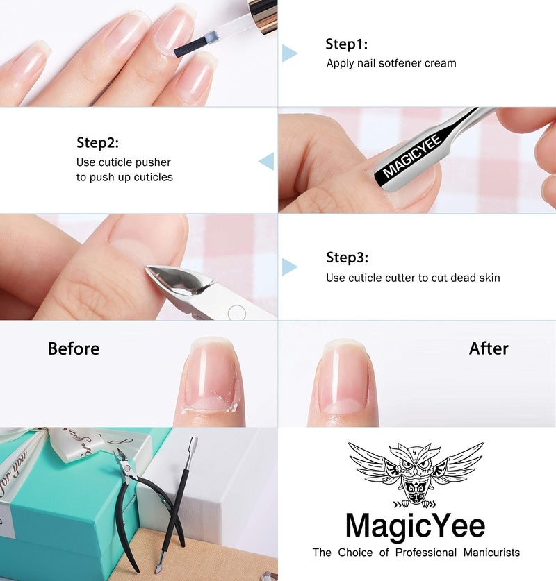 [Australia] - MagicYee Cuticle Trimmer with Cuticle Pusher - Black Cuticle Cutter Professional Cuticle Remover Valued Manicure Tools Set for Mothers Day Gifts Dead Skin Remover Scissor Plier for Fingernails 