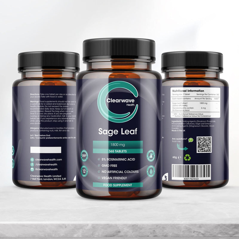 [Australia] - Sage Tablets - 365 Pack - High Strength Sage Leaf Tablets - Menopause Support - 1 Year Supply - Vegan - Made in The UK 365 Count (Pack of 1) 