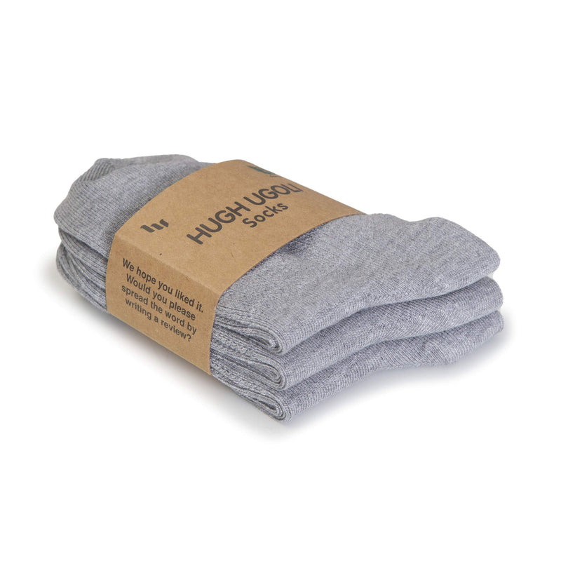 [Australia] - Hugh Ugoli Women's Bamboo Ankle Loose Fit Diabetic Socks, Soft, Wide Stretchy, Non-Binding Top, 3 Pairs, Shoe Size: 6-9/10-12 Light Grey 