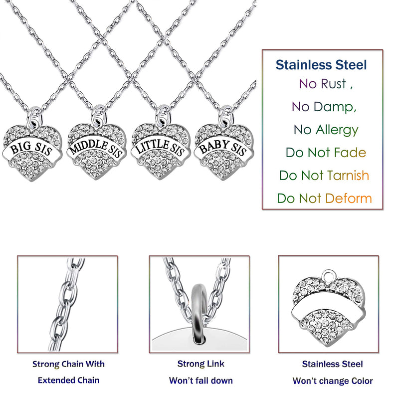 [Australia] - lauhonmin 4pcs Big Middle Little Baby Sister Love Heart Pendant Necklace Set Family Jewelry Gift for Women Girl 