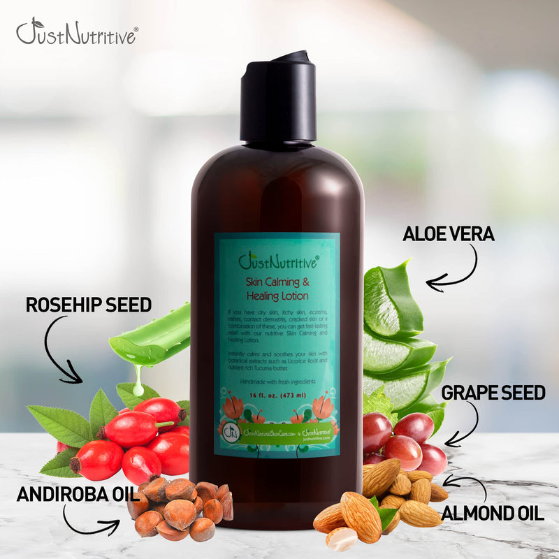 [Australia] - Skin Calming & Healing Lotion | Organic Moisturizer for Treatment of Dry, Cracked or Irritated and Itchy Skin | Eczema Lotion Provides Long-lasting Relief | Just Nutritive | 16 Oz 