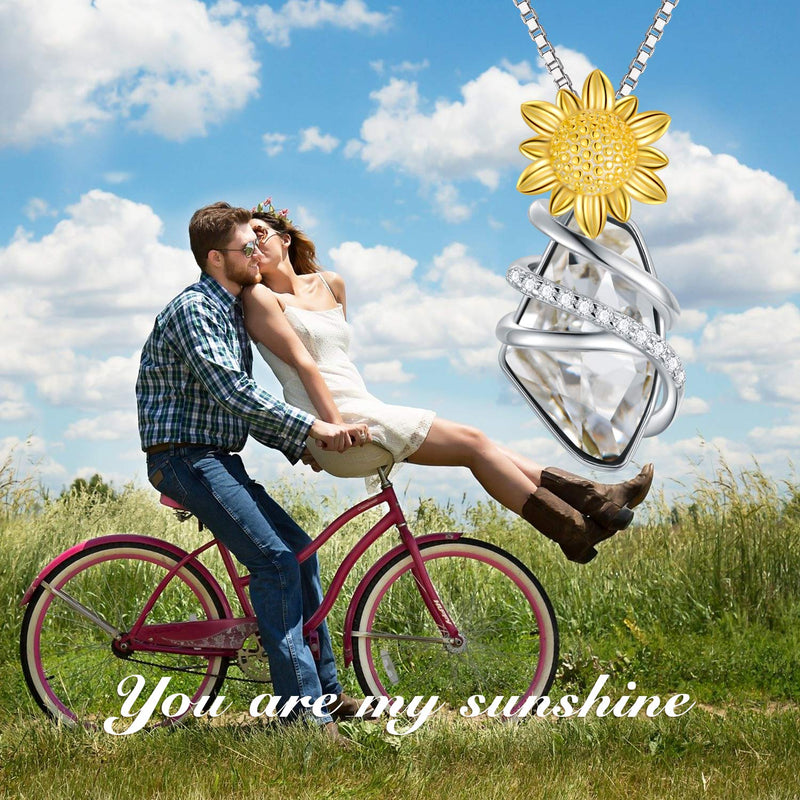 [Australia] - TOUPOP Sunflower Necklace 925 Sterling Silver Wish Stone Pendant Necklace with Crystal You are My Sunshine Jewelry for Women Teen Girls Birthday Gifts White Wish Stone 