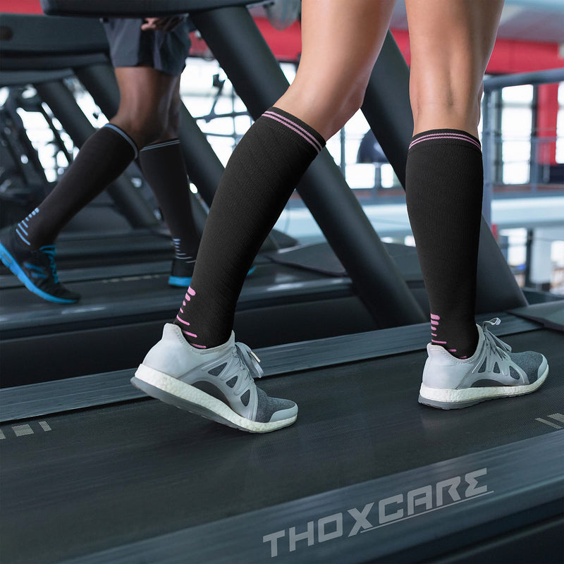 [Australia] - Thoxcare Compression Socks for Women Men, Graduated 20-30 mmHg Knee High Circulation Stocking -Best Support for Sport Medical 1pair-black/Pink XX-Large 
