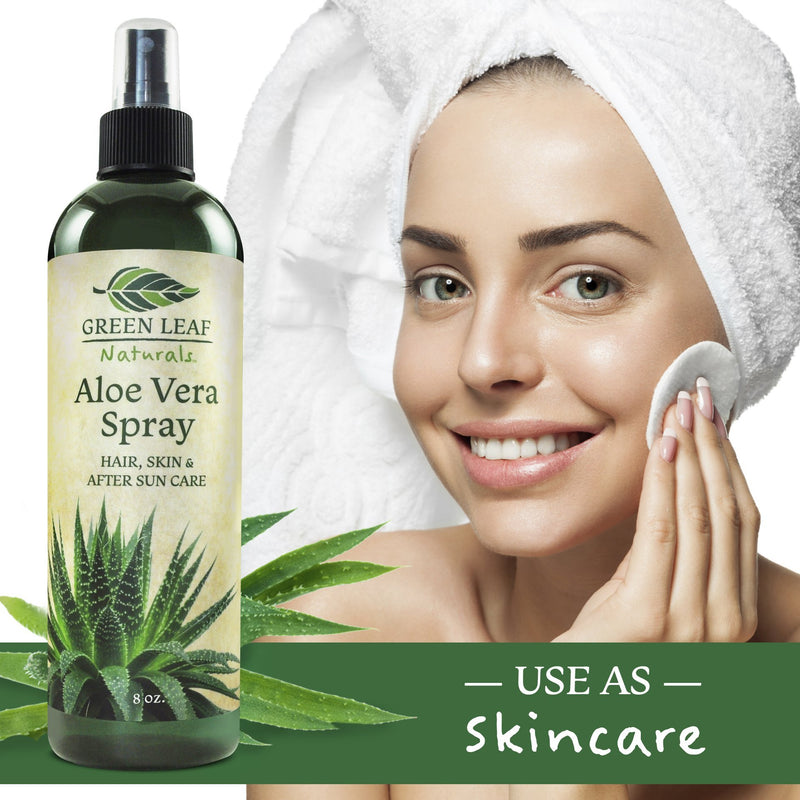 [Australia] - Green Leaf Naturals Organic Aloe Vera Gel Spray for Skin, Hair, Face, After Sun Care and Sunburn Relief - 99.8% Organic - 100% Pure and Natural Skin Care Moisturizer - Unscented, 8 ounces 8 Ounce (Pack of 1) 