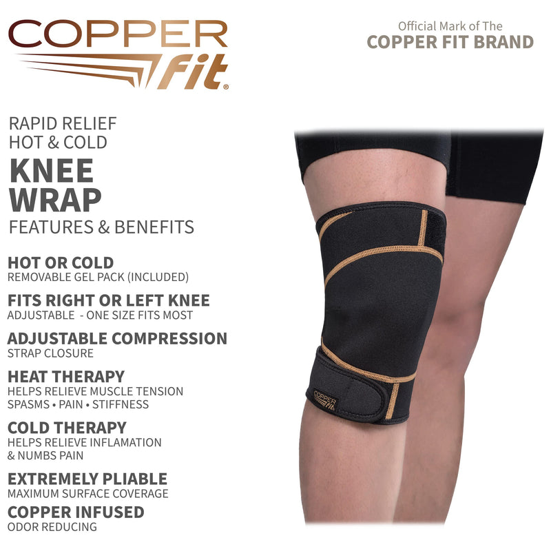 [Australia] - Copper Fit unisex adult Rapid Relief Knee Wrap with Hold/Cold Therapy Abdominal Support, Black, Adjustable 