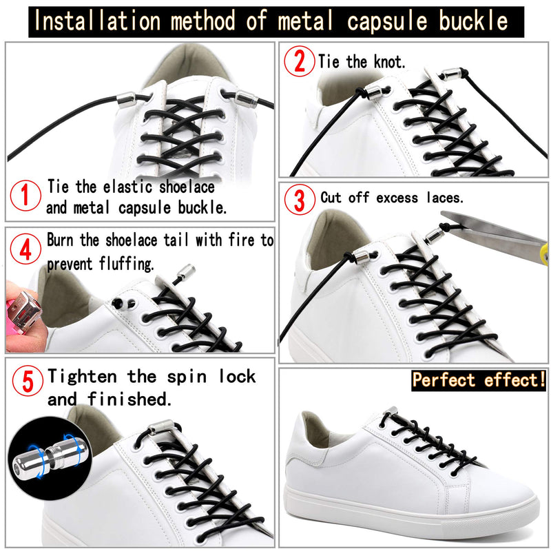 [Australia] - MKEHSH 2 Pairs Reflective Elastic No Tie Round Shoelaces with Capsule Buckle 39"inches(100CM) 01 White 