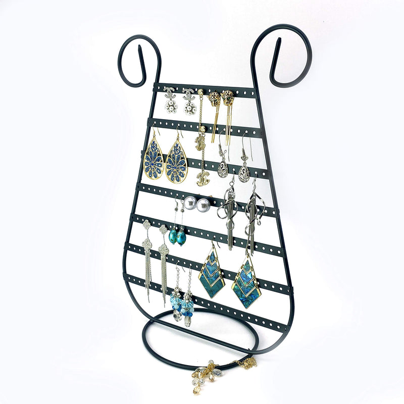 [Australia] - Tytroy Black Metal Harp Shaped Earring Organizer Holder (Up to 78 Pairs) Jewelry Display Stand (1 pc) Black Earring Organizer 