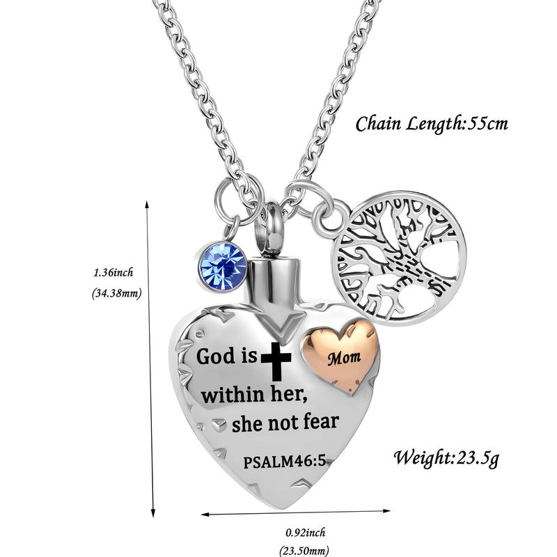 [Australia] - LuxglitterLin Double Heart Cremation Urn Necklace for Ashes Grandma Mom Dad Bible Lord's Prayer PSALM46:5 Urn Pendant 12 Birthstone Memorial Keepsake Ash Holder Jewelry Grandpa 