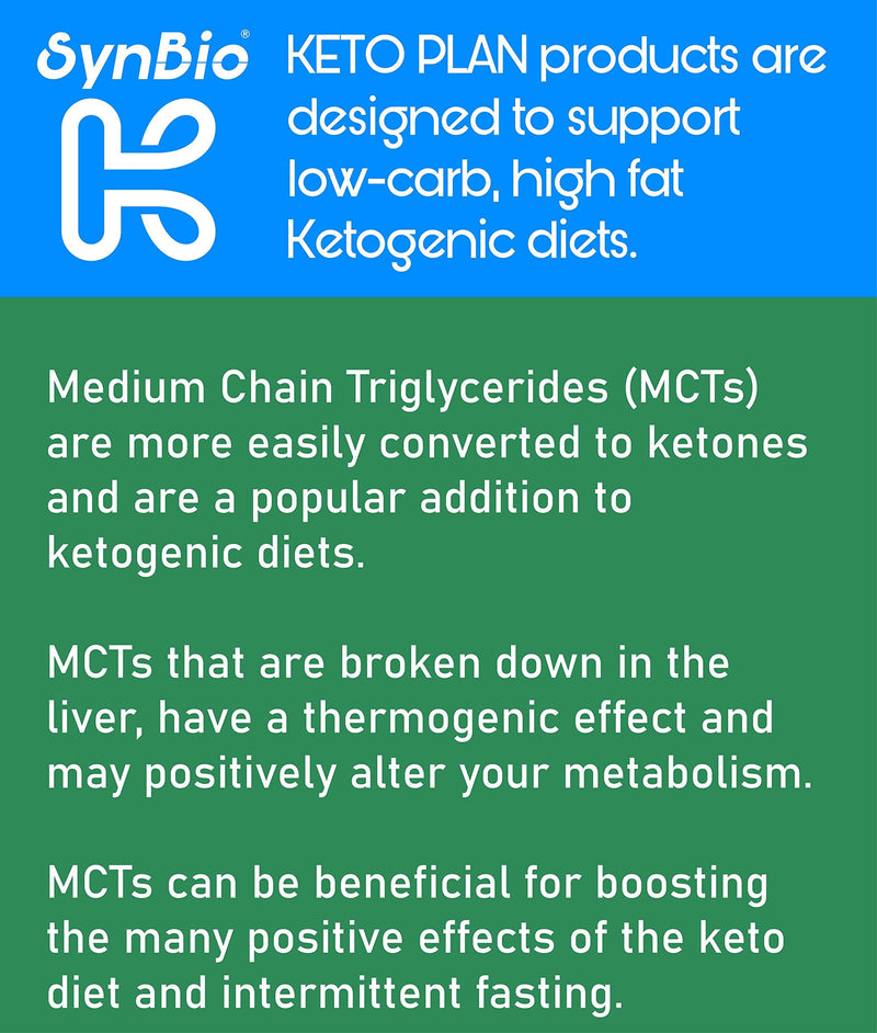 [Australia] - SynBio Keto Plan Diet - MCT Oil - 60 Vegan Softgels | Medium Chain Triglycerides | for Low-carb Diets and Ketosis Diet | No Aftertaste | Ketogenic Healthy Fat | UK Sustainably Sourced from Coconut 