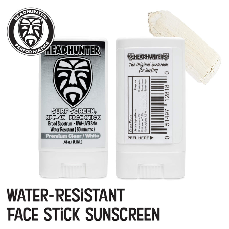 [Australia] - Headhunter Sunscreen Face Stick SPF 45, Waterproof Surf Sunblock for Waterman, Water-Resistant Facial Sunscreen for Ultra-Sport Protection and Solar Defense (80 min), Clear White (2 pack) 2 pack 