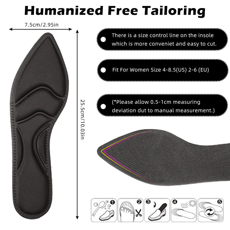 [Australia] - 4 Pairs High Heel Insoles Breathable Shoe Pads 10.03 Inch Boot Inserts Foot Cushion Inserts Comfort Sponge Insert for Women Foot Pain, Arch Pain, Heel Sore, Loose Shoes (4 Tip Designs) 