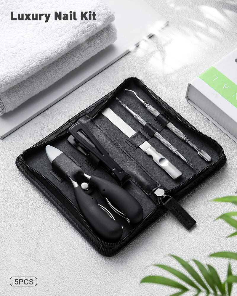 [Australia] - BEZOX Nail Clippers Set for Fingernails and Toenails, 5pcs Manicure Tools, Polished Stainless Steel Nail Scissors Kit for Thick & Ingrown Hard Toenails Black 