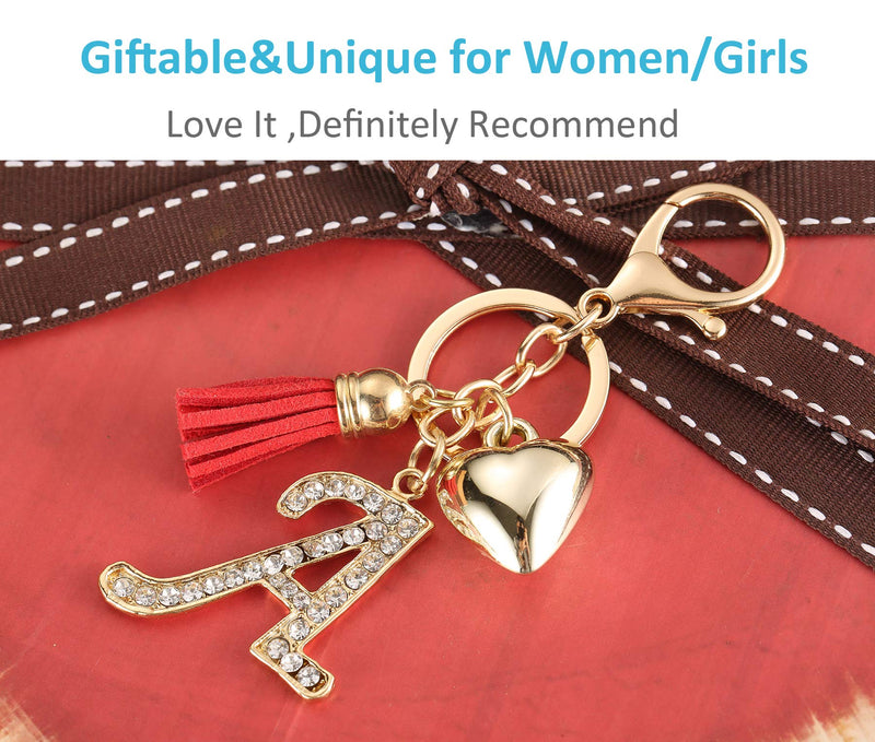 [Australia] - Cute A-Z Letter Keychain Tassel Heart Keychains for Women Girls Purse Bag Keys Charm Key Ring Gift B (Red Tassel) 