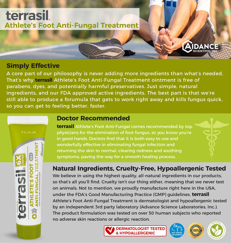 [Australia] - Athletes Foot Cream Treatment Extra Strength Max - Kills Foot Fungus 6x Faster Natural with Tea Tree Oil and Clotrimazole by Terrasil (25gm) 