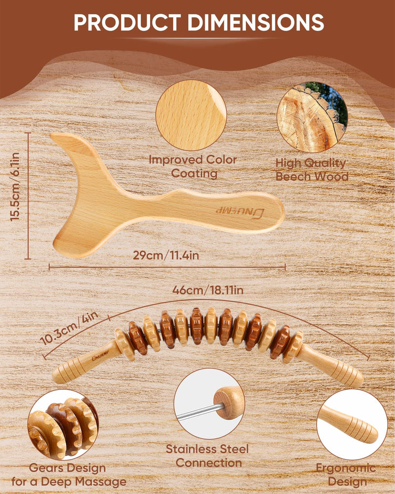 [Australia] - 2-in-1 Wooden Therapy Massage Tools Set Wood Maderoterapia Kit or Lymphatic Drainage Massage Roller Kits for Muscle Relaxation, Body Shaping, Gua Sha Massage, Anti Cellulite, Beech 