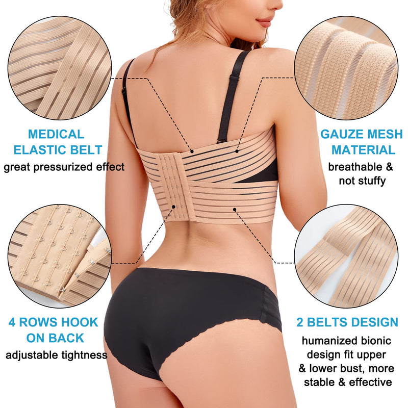 [Australia] - SCARBORO Breast Bands for Women Post Surgery Breast Implant Stabilizer Band Compression Breast Augmentation and Reduction Strap Medical Chest Support Band for Large Breast Exercise XL-2XL Beige 