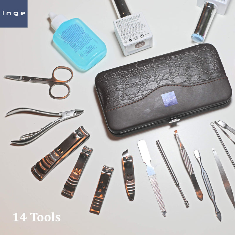 [Australia] - Inge Manicure Pedicure Set | Nail Manicure Kit | Nail Cutter Kit | Cuticle Remover | Clippers | Nail Clipper Set for Men and Women Travel - Cased 14 Pieces 