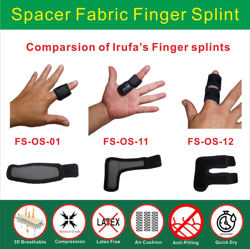 [Australia] - IRUFA, FS-OS-12, 3D Breathable Fabric Finger Splint, Stabilizer Brace Wrap Support for Trigger Broken, Curved Bent Mallet Locking Finger, Dislocation, Straightener, , Pain Relief Black, One PCS 