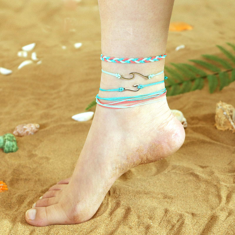 [Australia] - Wave Waterproof Anklets Bracelets for Women Teens Girls Kids Vsco Bracelets Anklet Handmade Strand Braided Sunflower Anklets 11pcs Wave Anklet Bracelet 