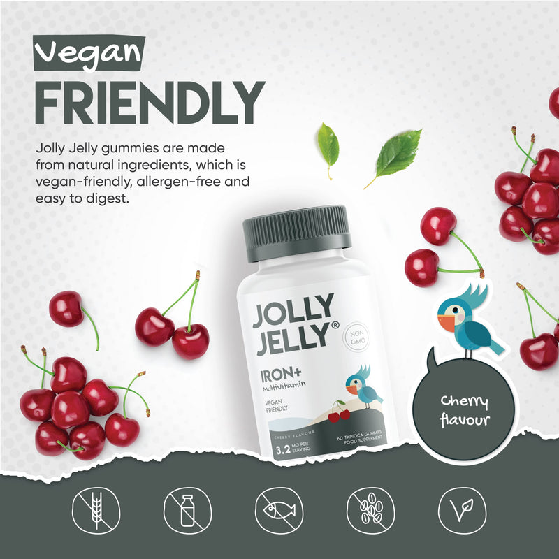 [Australia] - Iron & Multivitamins Tapioca Gummies - 3200mcg - Potent Formula for Energy & Immunity, Made with Organic Tapioca, Cherry Flavour - Kosher, Halal, Non GMO - 60 Vegan Fruity Gummies. 