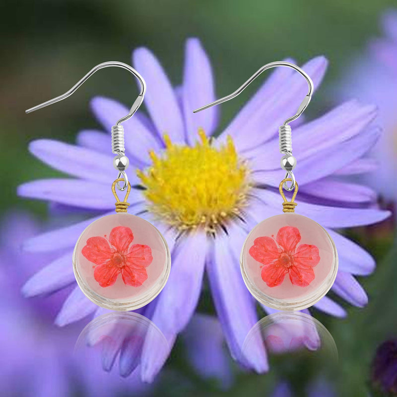 [Australia] - SEIRAA Dried Flower Earring Pressed Flower Jewelry Boho Sunflower Earring Set Pressed Wild Flower Pendant Gift For Her pink flower 