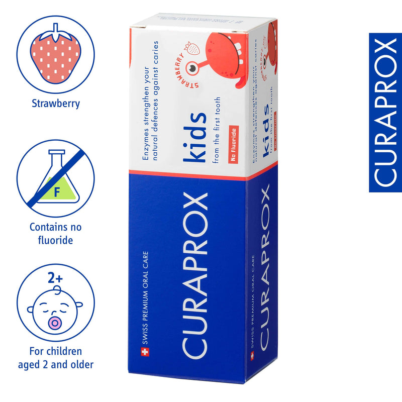 [Australia] - Curaprox Children's Toothpaste CS Kids Strawberry, Zero Fluoride, 60ml - Fluoride Free Strawberry Toothpaste for Kids 2 + Years - SLS Free, Microplastic Free & Triclosan Free Kids Toothpaste, Clear 