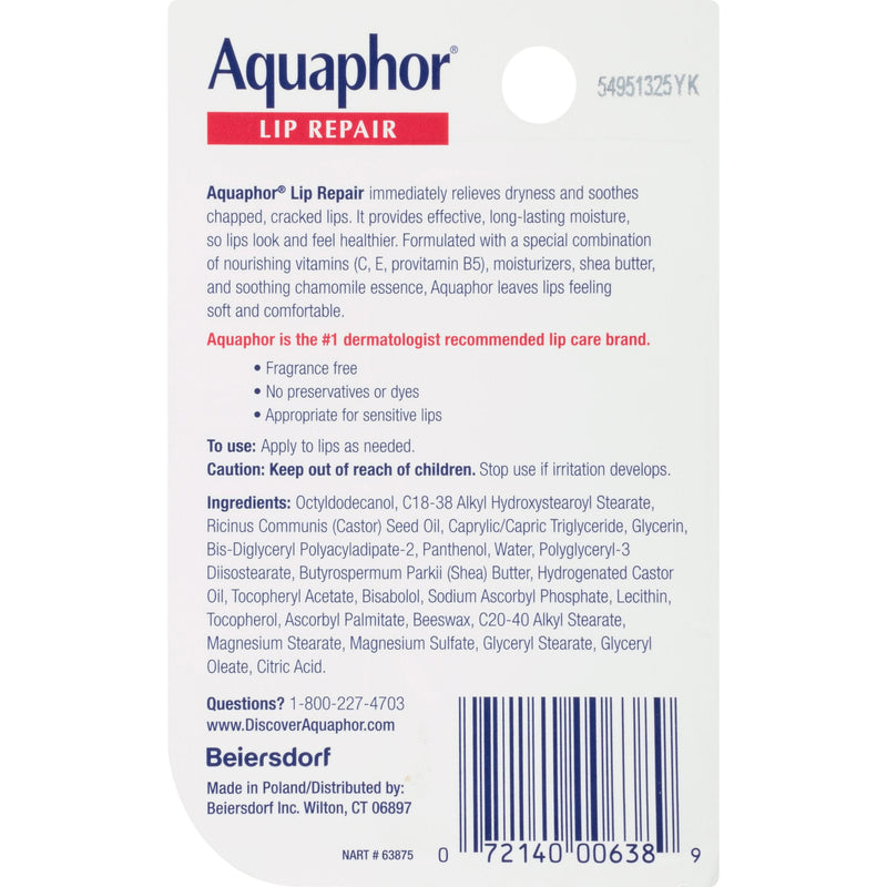 [Australia] - Aquaphor Lip Repair Ointment - Long-lasting Moisture to Soothe Dry Chapped Lips - .35 fl. oz. Tube 